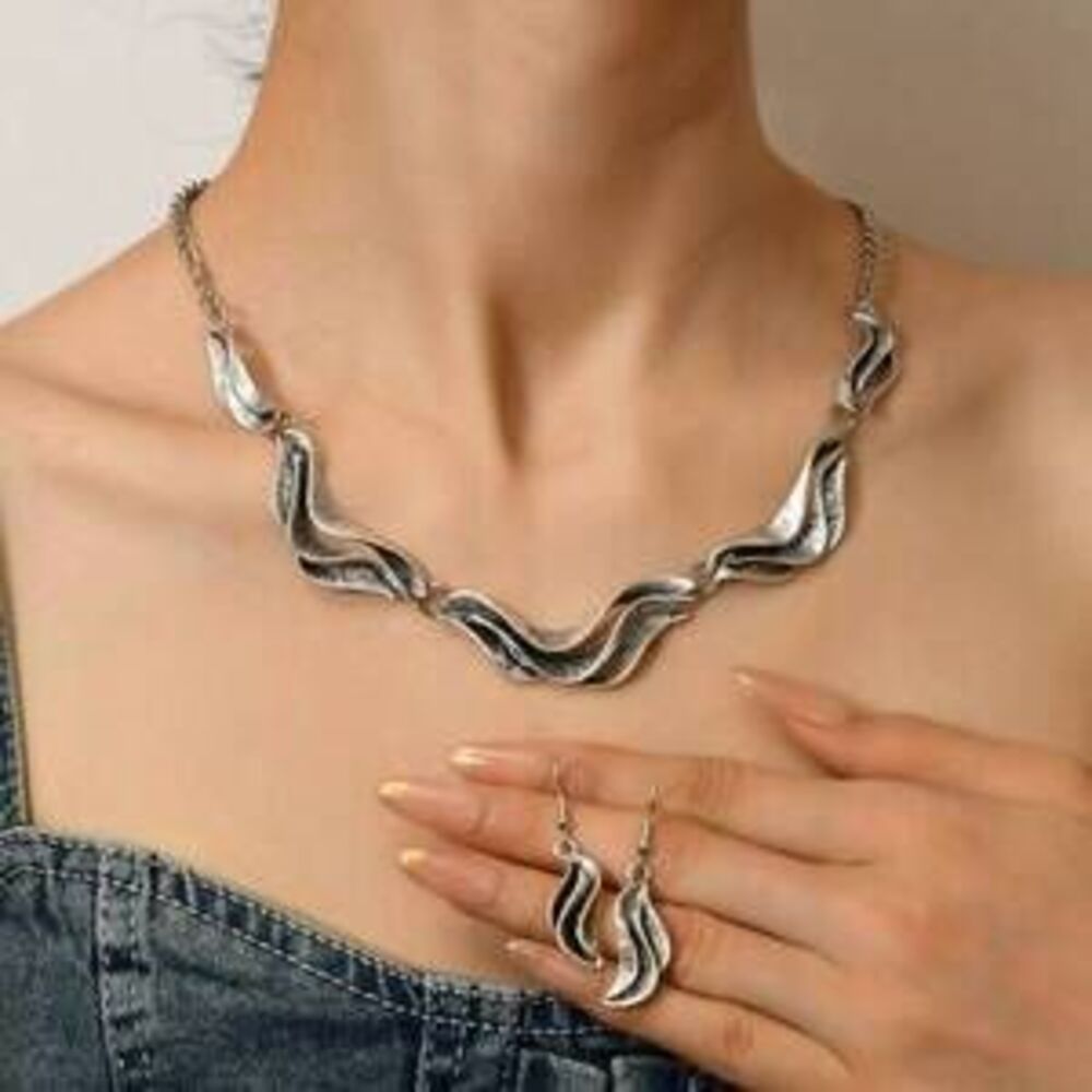 3PC Geometric Line Petal Earrings Necklace Set Fashion Irregular Petal N